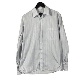 Canali Men's Dress Shirt 41/16 Striped Blue White Long‎ Sleeve Made in Italy